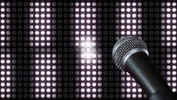 Animation Silver Microphone Moving Spots Light Black Background — Stock Video