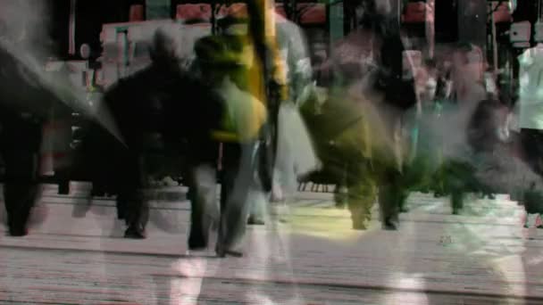 Animation Busy City Street Walking Commuters — Stock Video