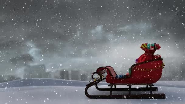 Animation Paysages Hivernaux Avec Chutes Neige Traîneau Avec Cadeaux Noël — Video