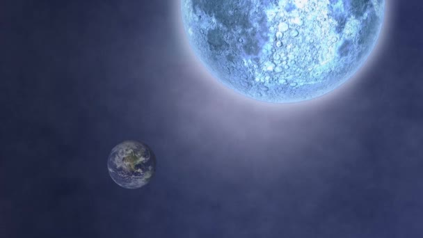 Animation Des Nachthimmels Mit Vollmond Erde Und Rauchwolken — Stockvideo