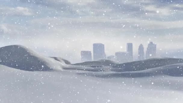 Animace Zimní Scenérie Padajícím Sněhem Městskou Krajinou Pozadí — Stock video