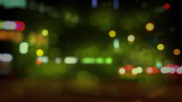 Animation Road Traffic City Night Blurred City Lights Green Spots — Stock Video