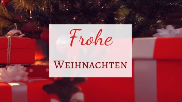 Animation Der Worte Frohe Weihnachten Rot Auf Weißem Quadrat Mit — Stockvideo