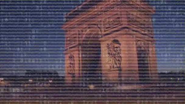 Gece Arc Triomphe Nin Önündeki Yol Trafiğinin Animasyonu Planda Ikili — Stok video