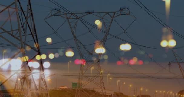 Animación Del Tráfico Por Carretera Ciudad Por Noche Con Luces — Vídeos de Stock