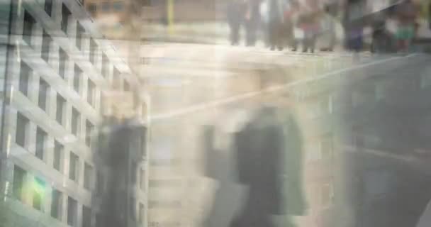 Animation Commuters Passing Fast Motion Modern Buildings City Background — Stock Video