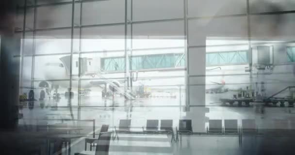 Animation Commuters Passing Fast Motion Airport Lounge Space Background — Stock Video