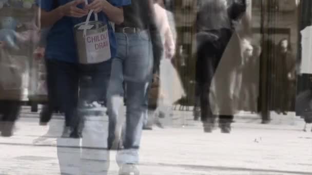 Animation Commuters Passing Modern City Street Background — Stock Video