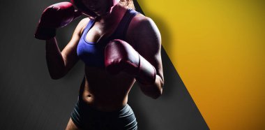 Siyah metal dokusuna karşı savaşan kadın dövüşçü portresi