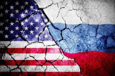 Dijital olarak üretilen Rus ulusal bayrağı dijital olarak üretilen Amerikan ulusal bayrağına karşı