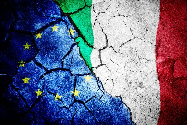 Digitálisan Generált Olasz Nemzeti Zászló Európai Zászló Közelsége Ellen — Stock Fotó