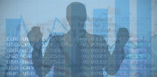 Silueta Business Professional Standing Blue Data — Stock fotografie