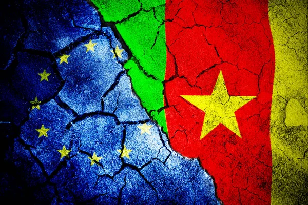 Avrupa Bayrağına Karşı Dijital Olarak Üretilen Ulusal Kamerun Bayrağı — Stok fotoğraf
