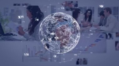 Arka planda meşgul ofis resimlerini taşıyan bağlantı ağının canlandırması