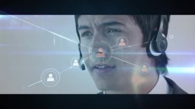 Arka planda simge ağının taşınması ve meşgul ofis çalışanlarıyla olan bağlantıların canlandırılması