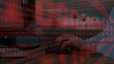 Arka planda laboratuvarda yazan bir bilim adamıyla ikili kodlama animasyonu