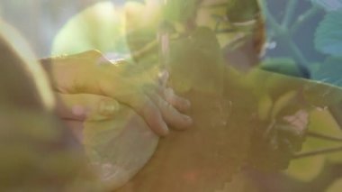 Ön planda hareket eden su ve bitkilerle masaj yaptıran genç bir kadının animasyonu