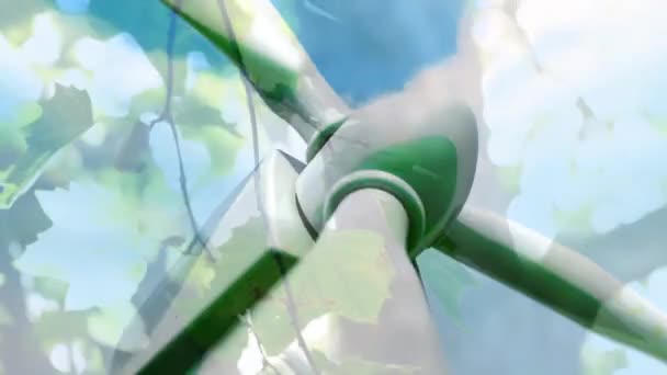 Animation Turning Wind Turbine Trees Foreground — Stockvideo