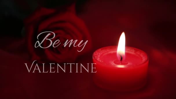 Animazione Delle Parole Valentine Scritte Bianco Con Candela Accesa Rosa — Video Stock