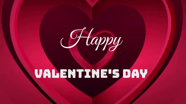 Mutlu Sevgililer Günleri Sözlerinin Animasyonu Kırmızı Kalplere Beyazla Yazılmış — Stok video