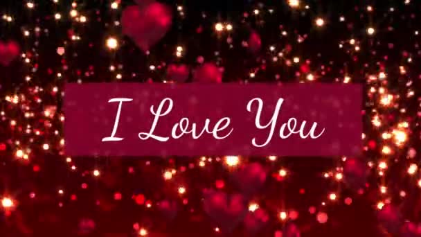 Animation Words Love You Written White Red Rectangle Red Hearts — Stock Video