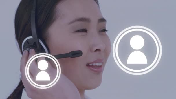 Animation Von Icons Von Netzwerkverbindungen Mit Büroangestellten Telefon Hintergrund — Stockvideo