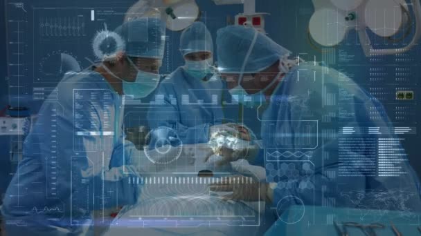 手術室における外科医に対するデータ処理のアニメーション — ストック動画