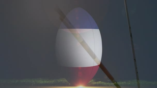 Animation Eines Rugbyballs Mit Französischer Flagge Der Von Einem Rugbyspieler — Stockvideo