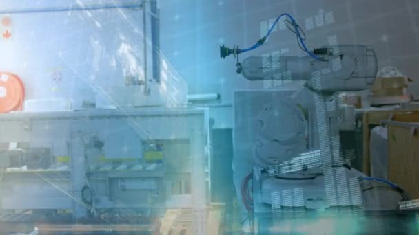Animation du traitement des données avec robot en laboratoire scientifique se déplaçant en arrière-plan 
