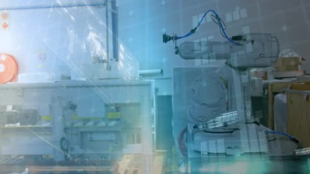 Animatie Van Gegevensverwerking Met Robot Wetenschappelijk Laboratorium Achtergrond — Stockvideo