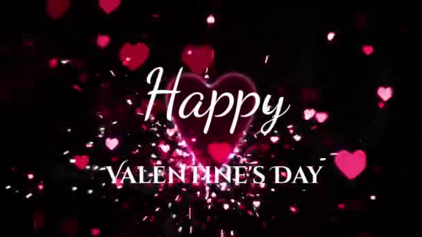 Animation Words Happy Valentines Day Written White Pink Flying Hearts — Stock Video