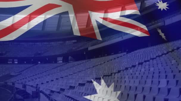 Анимация Австралийского Флага Машущего Над Спортивным Стадионом — стоковое видео