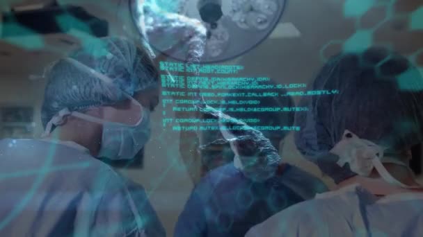 Animacja Nurtu Dna Obracającego Się Nad Chirurgami Sali Operacyjnej — Wideo stockowe