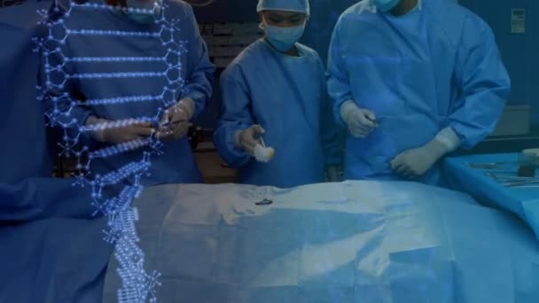 Animation Dna Strand Spinning Surgeons Operating Theatre — Stockvideo