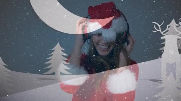 Noel Baba Nın Kızak Içindeki Beyaz Bir Siluetinin Noel Baba — Stok video