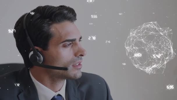 Animación Red Móvil Iconos Conexiones Con Hombre Negocios Con Auriculares — Vídeo de stock