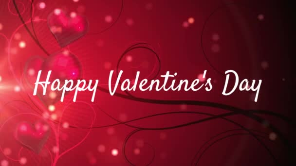 Animacja Słów Happy Valentines Day Napisana Biało Błyszczącymi Plamami Czerwonym — Wideo stockowe