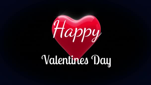 情人节快乐 一词的动画化 用白色写着 红心在黑色背景上跳动 — 图库视频影像