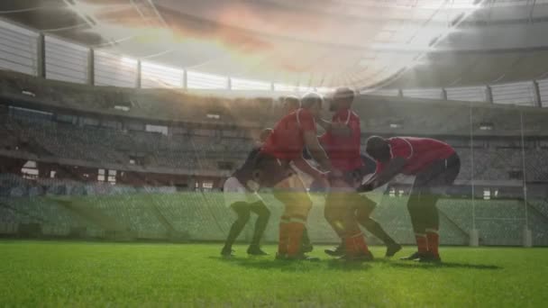 Animatie Van Een Team Rugbyspelers Die Overwinning Vieren Het Veld — Stockvideo