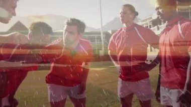 Stadyumdaki maça hazırlanan rugby oyuncularının animasyonu