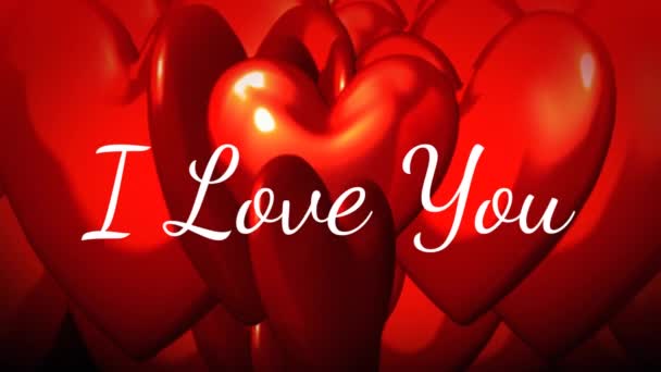 Анимирование Слов Love You Написанных Белым Цветом Красных Сердечках Вращающихся — стоковое видео