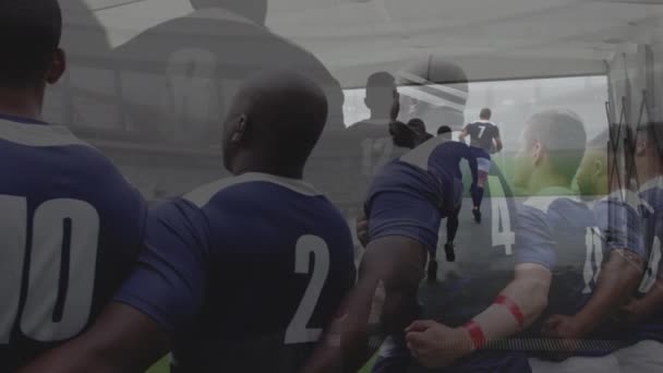 Animacja Zawodników Rugby Śpiewających Hymn Przed Meczem Stacji Zawodnikami Rugby — Wideo stockowe