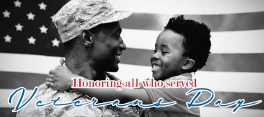 Gaziler gününe karşı asker ve oğul.