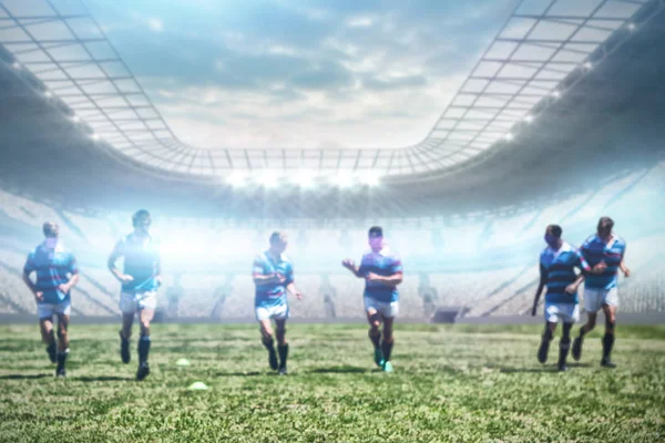 Jogadores Rugby Contra Estádio Futebol — Fotografia de Stock