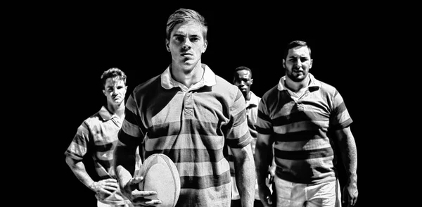 Rugby Spelers Tegen Zwarte Achtergrond — Stockfoto
