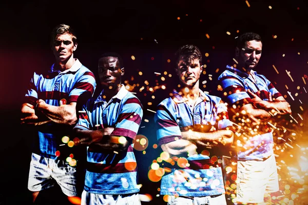 Rugby Players Firework Bursting Sparkle Background — 图库照片