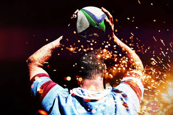 Rugby Player Firework Bursting Sparkle Background — 图库照片