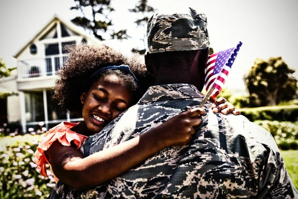 Rear View Close Young Adult African American Male Soldier Garden — Stock Photo, Image