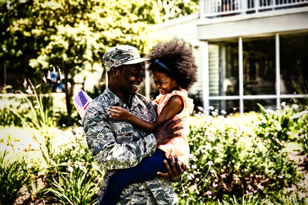 Side View Young Adult African American Male Soldier Garden His — Stock Photo, Image