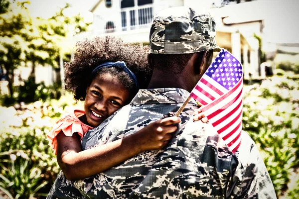 Rear View Close Young Adult African American Male Soldier Garden — Stock Photo, Image